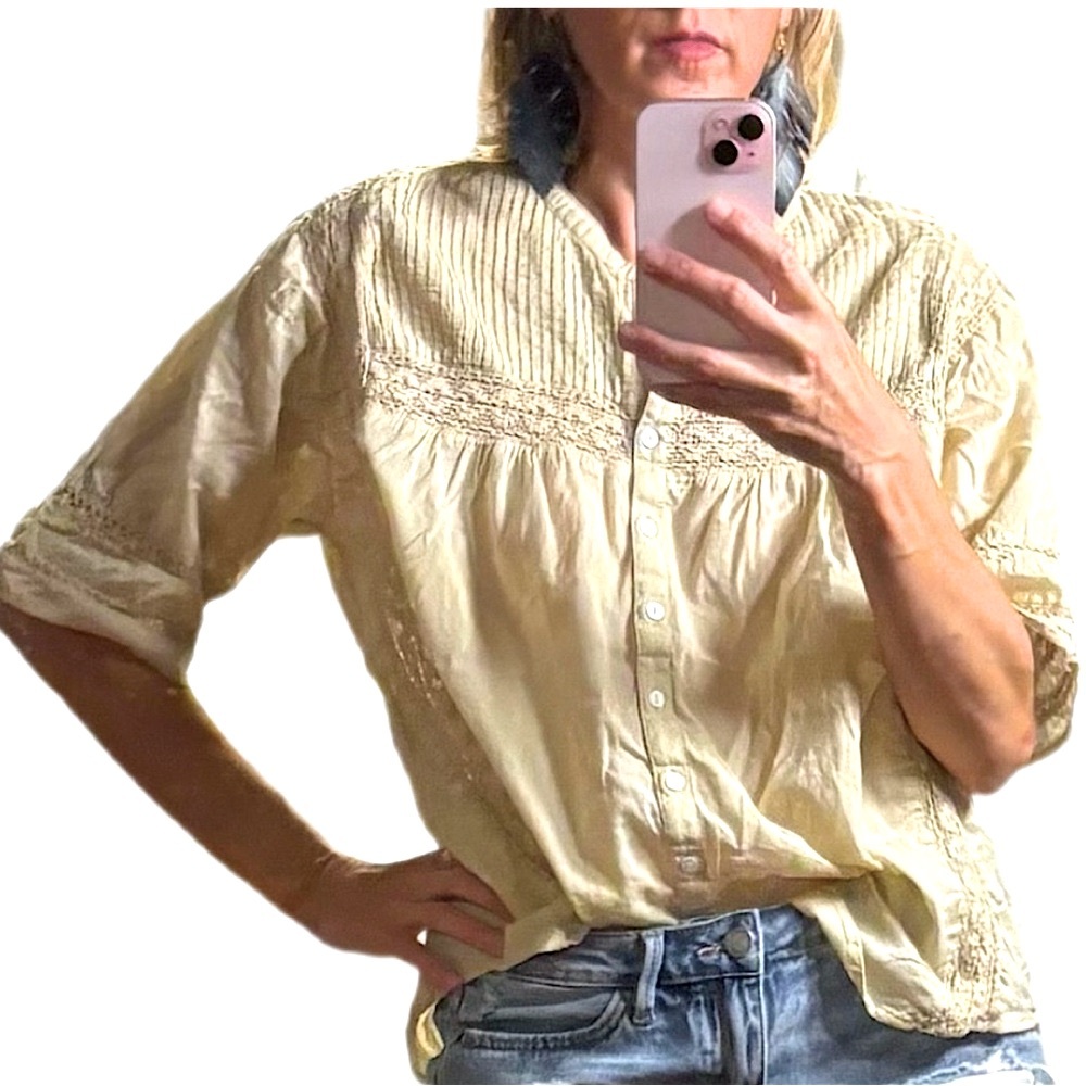 Earth Music & Ecology Elegant Cream Blouse 100% cotton